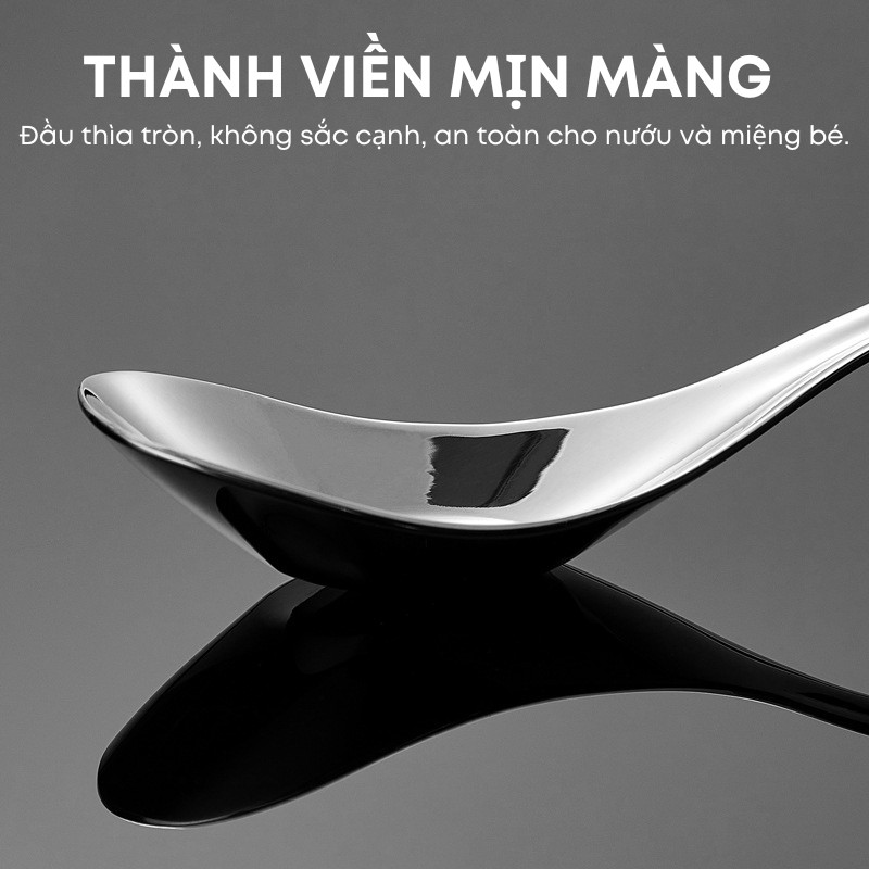 Muỗng Thìa Inox 304 & 316 Sâu Lòng Cán Dài Cao Cấp - Dày 1.5MM Cứng Cáp, Sáng Bóng - Dùng Ăn Cơm, Cháo, Phở | 292
