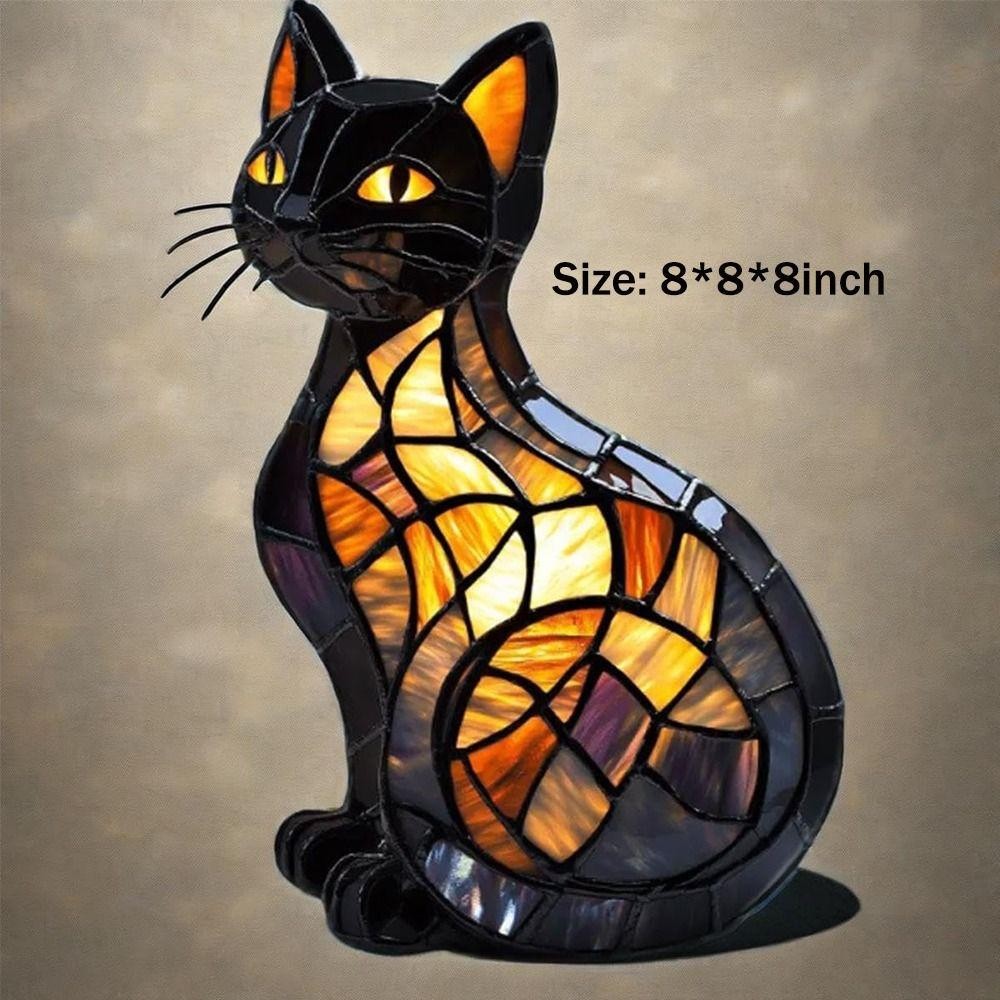 YOFFOR Phong cách máy tính để bàn, Kính màu Retro Time Cat Light, Hot Pet LED Cat Dyeing Resin Dễ thương Dạ quang Phòng ngủ gia đình