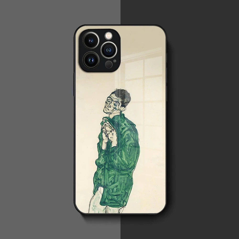 Ốp Điện Thoại BK-1 Egon Schiele Nghệ Thuật Cho Iphone 16 17.15 14 12 11 13 Pro Max Mini 8 X Xr Xs Puls Vỏ Kính Đen