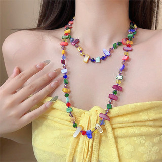Vòng cổ vỏ tự nhiên màu xanh lá cây, dây chuyền áo len hai lớp cổ điển rừng dành cho nữ