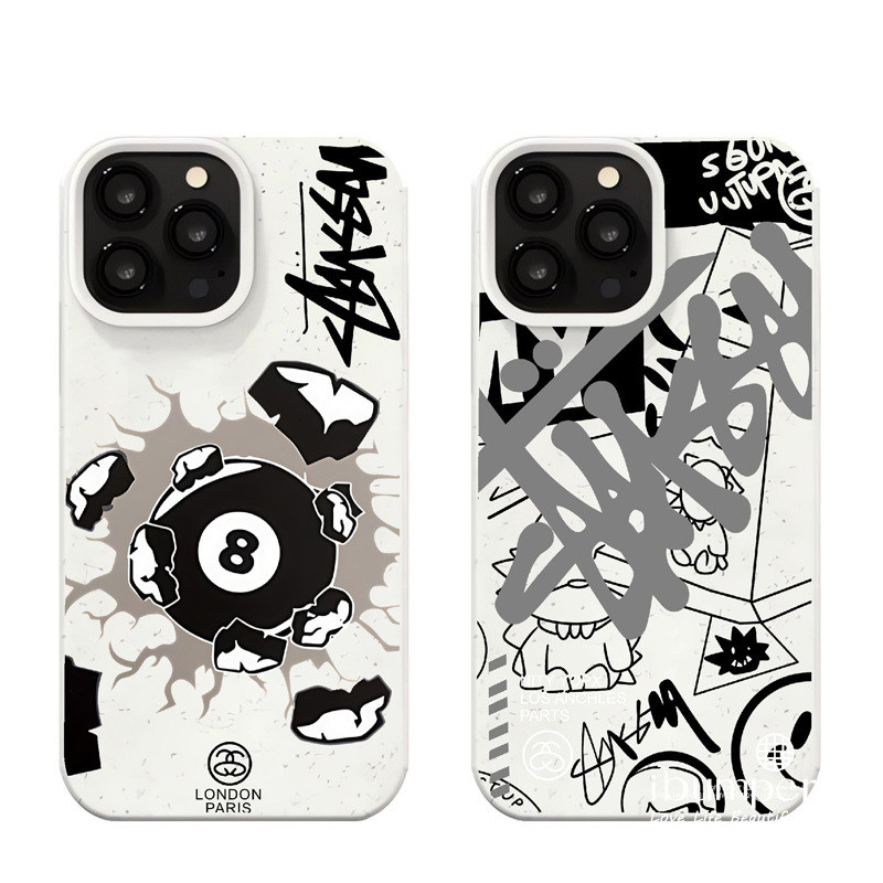 ibumpers Ốp Điện Thoại iPhone Nghệ Thuật Thanh Lịch Graffiti Stussy Họa Tiết Cho IPhone 16 15 14 12 13 11 Pro Max IP 7 8 Plus X XS XR Ốp Lưng Ống Hút Lúa Mì Phân Hủy Thân Thiện Với Môi Trường