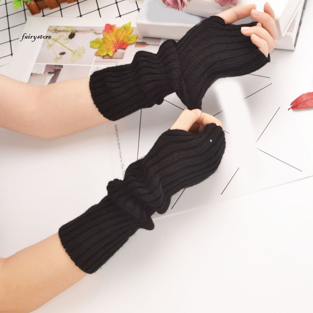 Fairystore | 1 Đôi Găng Tay Ngón Tay Mềm Mại Thoáng Khí Thời Trang Thoải Mái Nhiều Màu Giữ Ấm Đan Vải Lỗ Găng Tay Nữ Ngoài Trời