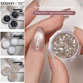 Bộ trang sức sequin Baoshiman 3 hộp/1 bộ, titan bạc, mini ngôi sao, trái tim, sóng, chấm sequin, trang trí móng tay, dụng cụ làm móng cho tiệm nail