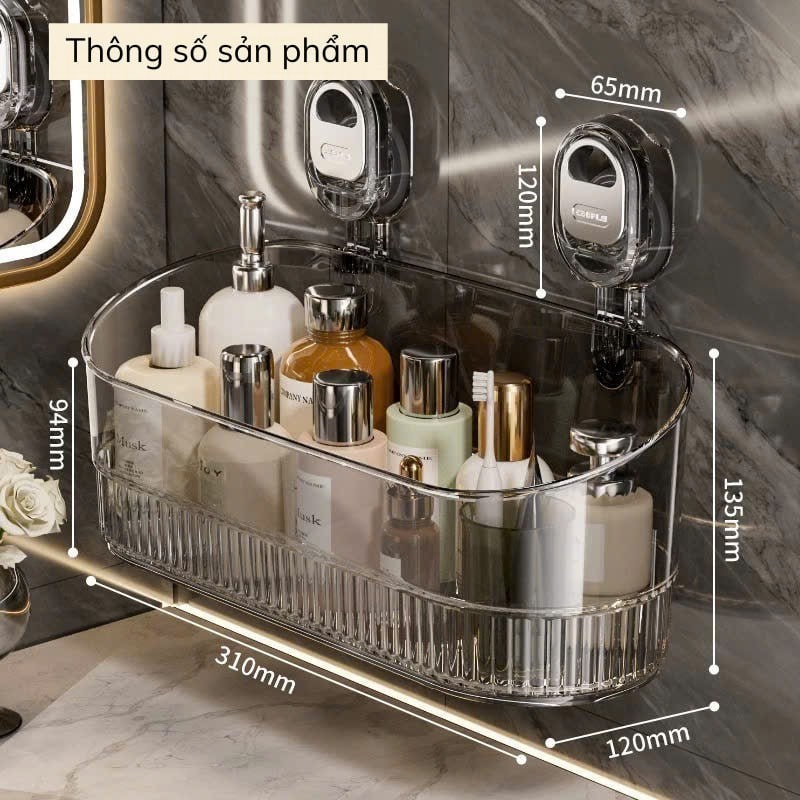 Kệ Để Đồ Nhà Tắm Trong Suốt DINO, Giỏ Đựng Đồ Hút Chân Không Chịu Lực Tốt Có Lỗ Thoát Nước