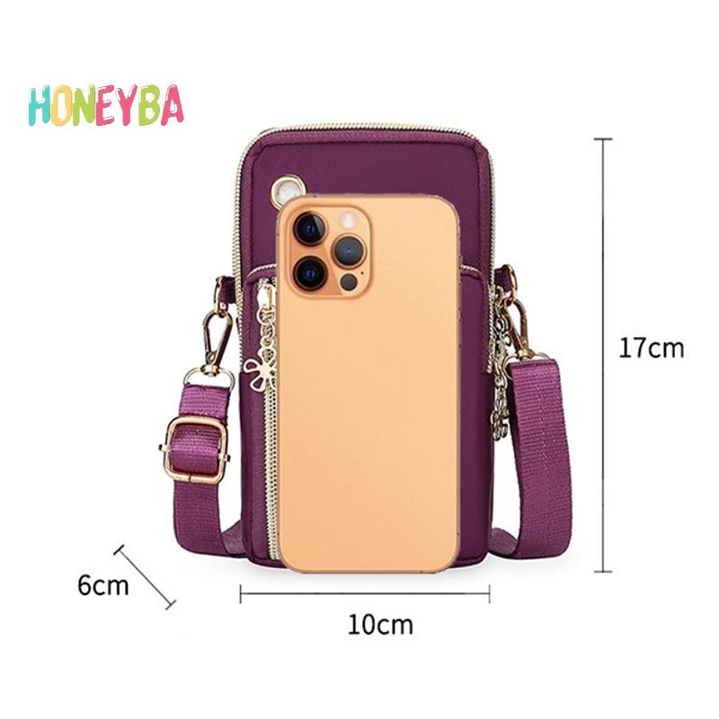 Honeyba Túi đeo chéo điện thoại nữ thời trang, đeo vai, 3 lớp, có phích cắm tai nghe