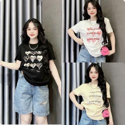 Áo thun nữ phong cách Thái Lan có thiết kế nổi và thiết kế trái tim. In tay ngắn