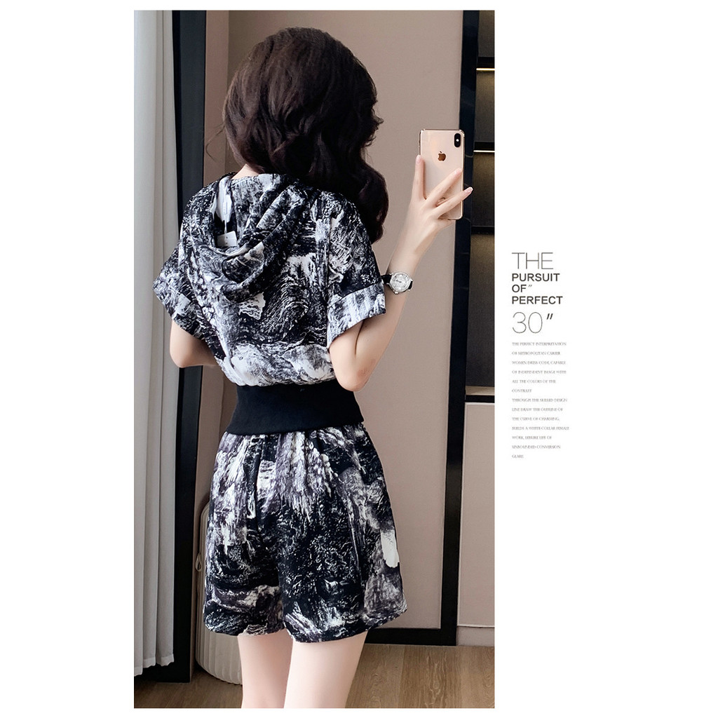Size Lớn Nữ Mùa Hè Phù Hợp Với Béo mm Nhẹ Phong Cách Trưởng Thành Có Mũ Trùm Đầu Cardigan Quần Ống Rộng Bộ Đồ Hai Mảnh