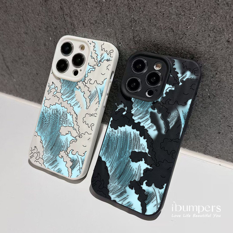ibumpers Ốp Điện Thoại iPhone Họa Tiết Đám Mây Sóng Nghệ Thuật Đẹp Cho IPhone 16 15 14 12 13 11 Pro Max IP 7 8 Plus X XS XR Xếp Ly Ốp Lưng Silicon Mềm Chống Sốc