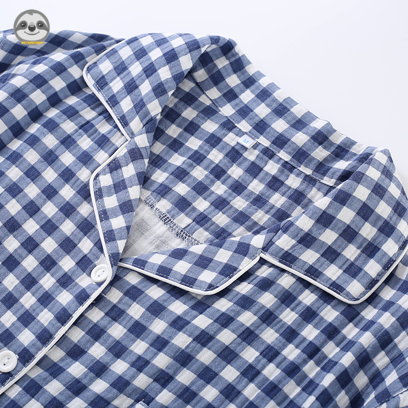 Phong cách Nhật Bản Muji Style - Gạc Cotton nguyên chất dành cho nam - Bộ đồ ngủ kẻ sọc ngắn tay - Mỏng mát cho mùa hè - Có thể mặc bên ngoài như quần short lounge