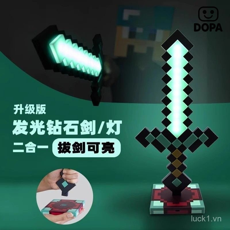 Mô hình kiếm kim cương Minecraft phát sáng, đèn ngủ MC, đồ chơi giảm căng thẳng, quà sinh nhật