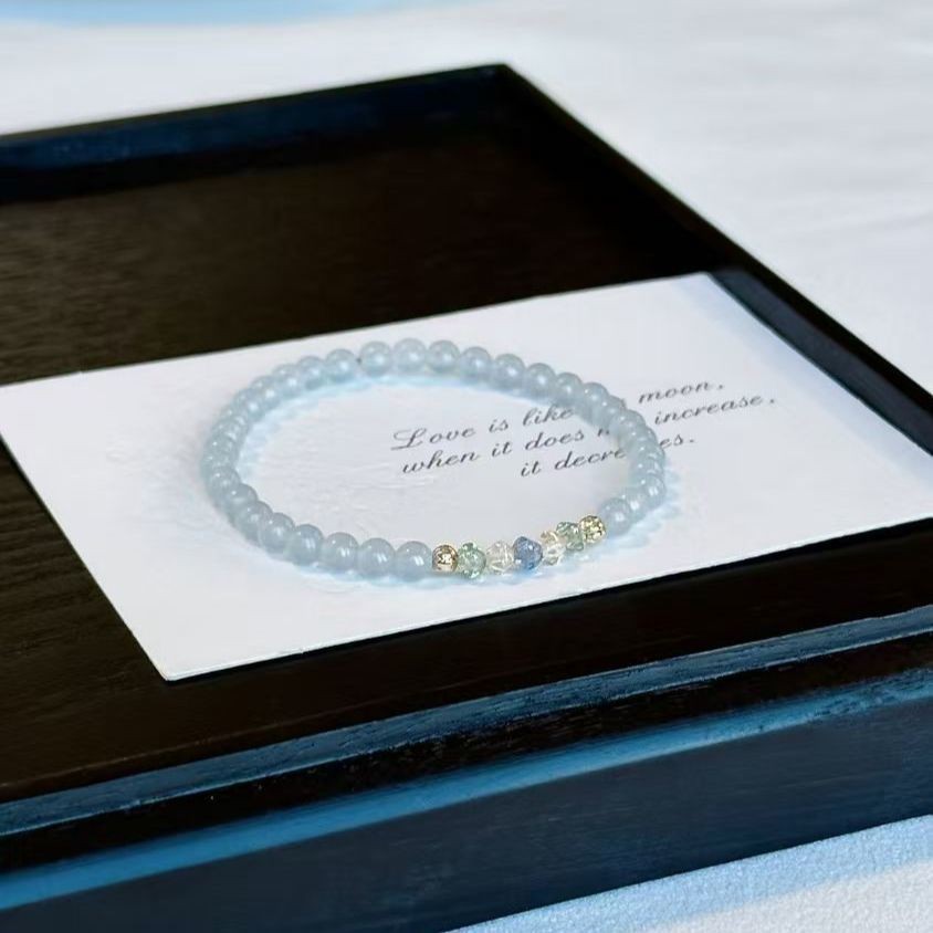 2025 Vòng tay Aquamarine Chalcedony mới bán chạy, trang sức tối giản tinh tế, quà tặng cho bạn gái trong Ngày lễ tình nhân