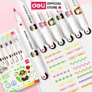 Bút Màu Acrylic Marker Lăn 2 Đầu Deli - Bút Sơn Acrylic Có Họa Tiết Cute - Tô Trên Mọi Bề Mặt Chất Liệu