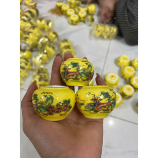 Cóng sứ Decal miệng vàng gắn sẵn tai