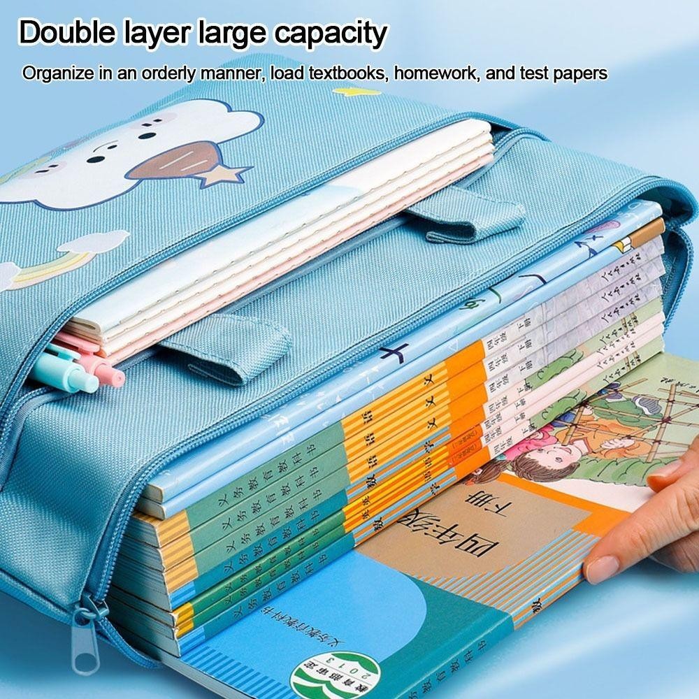 Túi đựng hồ sơ tuyệt vời, Túi đựng hồ sơ hoạt hình bằng vải Canvas, Dây kéo hai lớp dung tích lớn dành cho sinh viên Đồ dùng học tập Tote