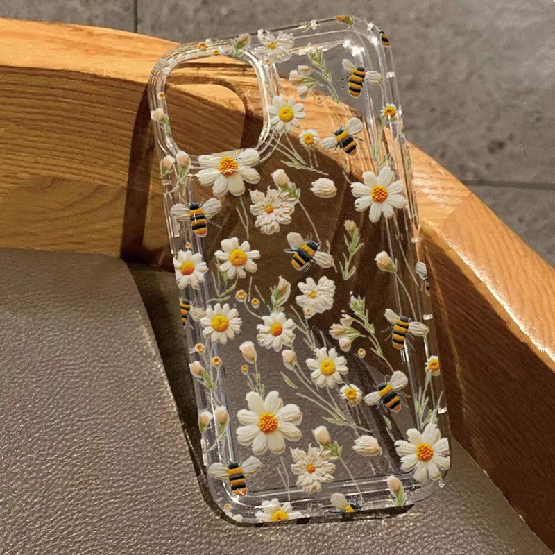 Dành Cho iPhone 11 16 15 Pro Max 16e 14 11 12 13 15 Pro XR XS Max X 7 8 Plus SE2022 Dễ Thương Ong Mật Hoa Trong Suốt Silicon Mềm Chống Sốc