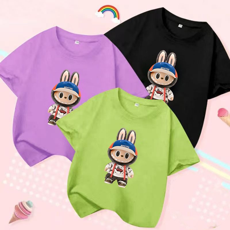 Dễ Thương Labubububu Boo Hoạt Hình Áo Thun Trẻ Em Vải Thiết Kế Vui Nhộn Cho Bé Trai Bé Gái Mùa Hè Mặc Thường Ngày