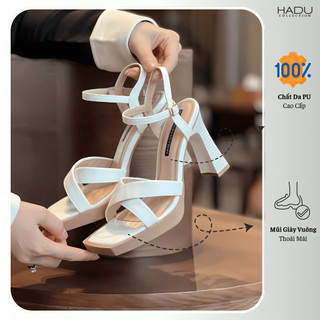 Sandal Quai Chéo Gót Vuông 9P Đế Đúp 2P HADU MM962 Chất Da PU Vân Đế TPR Chống Trượt BH 12T