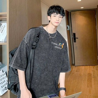 LOCAL BRAND Áo thun Wash Mèo Và Chuột Phong Cách Unisex Form Rộng / Áo thun Mèo Và Chuột Phông Màu Phong Cách Âu Mỹ