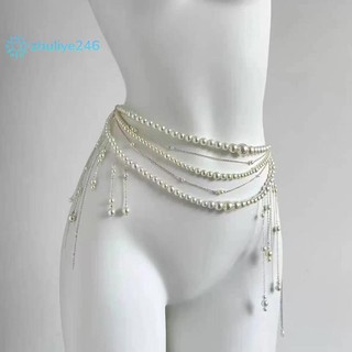 < zhuliye246 > Dây đeo thắt lưng hoa nhiều lớp thời trang Vòng eo ngọc trai cổ điển dành cho nữ Dây chuyền cơ thể bé gái Phụ kiện quần áo Quà tặng