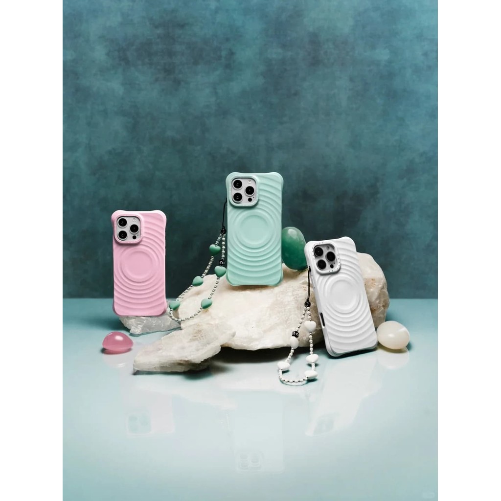 Ốp lưng Ripple - White & Primrose Pink & Jade Essentials của CASECASETM Ốp Hút Từ Tính Cho iPhone 16 / 15 / 14 Pro Max Cao Cấp Cảm Ứng Mềm Chống Trơn Trượt Silicon Bảo Vệ Thả Kết Cấu