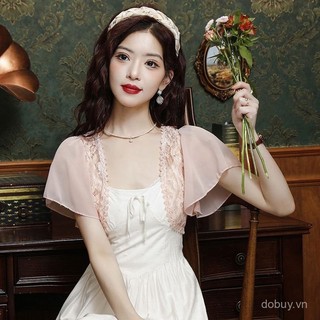 Áo khoác cardigan chiffon tay ngắn cho phụ nữ Hàn Quốc, áo chống nắng