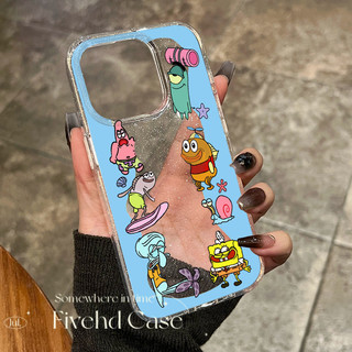 Ins Phim Hoạt Hình Dễ Thương SpongeBob SquarePants Xanh Hàn Quốc Lấp Lánh Bling Vỏ Cho iPhone 11 16 16E 15 14 13 12 Pro Xs Max XR X 7 8 Plus SE Vỏ Điện Thoại TPU Mềm Vỏ Bảo Vệ Vỏ Trong Suốt
