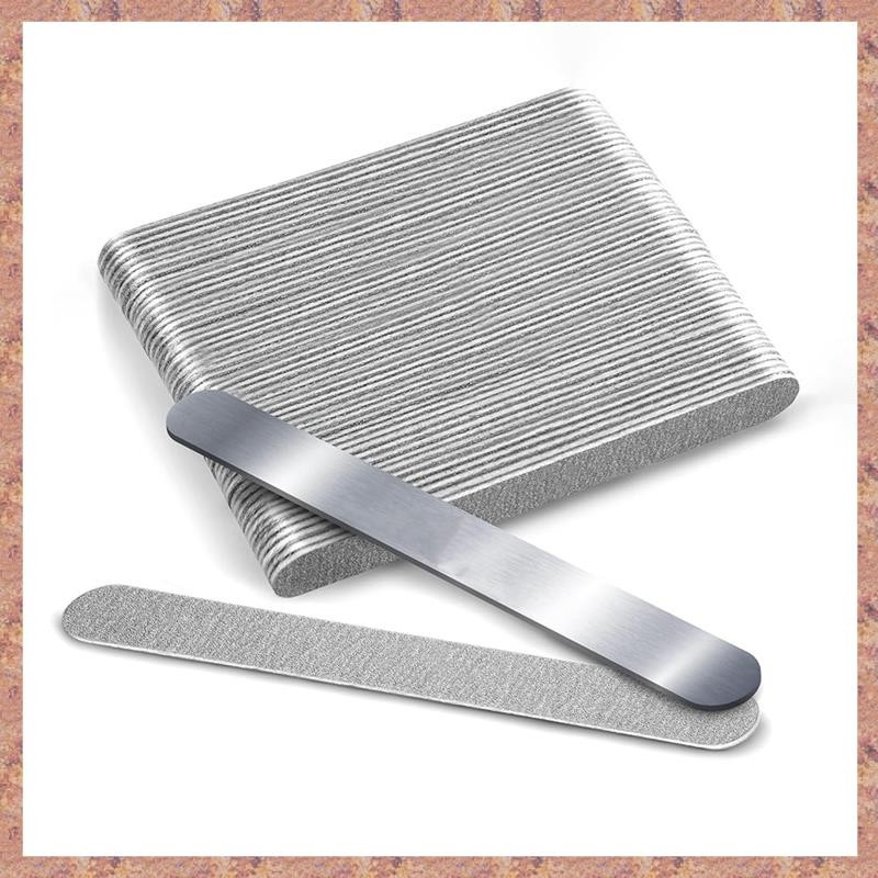 Tập tin móng tay Bảng Emery có thể thay thế, cho Salon, 50 Cái + 1 Bộ bảng kim loại Có thể tái sử dụng Peel and Stick Nail Files (R F C V)