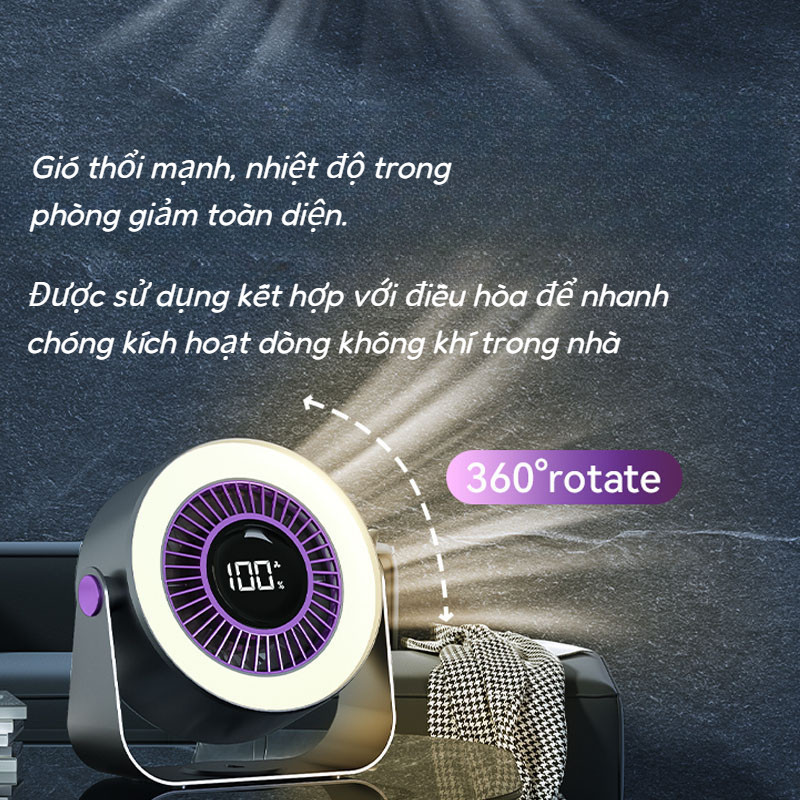 Quạt tốc độ cao để bàn 2 trong 1, quạt turbo có thể điều chỉnh, Màn Hình Số LED, Đèn Chiếu RGB