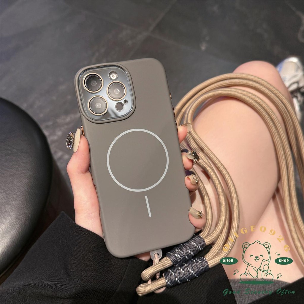 【 Ốp lưng iphone16 】 Dây buộc nghiêng dài từ tính da lỏng Vỏ điện thoại iphone16 Pro Max 15 14 13 12 11 cho vỏ iPhone Vỏ mềm silicon TPU chống sốc