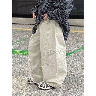Quần rộng rãi cho bé trai phong cách Hàn Quốc mới mùa xuân và mùa thu, quần casual màu be cho trẻ em, quần cargo thẳng cho bé