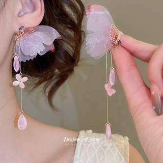 DREJEW 925Silver kim zircon thủy tinh thả nước bướm tua rua bông tai thời trang nhẹ sang trọng dành cho nữ
