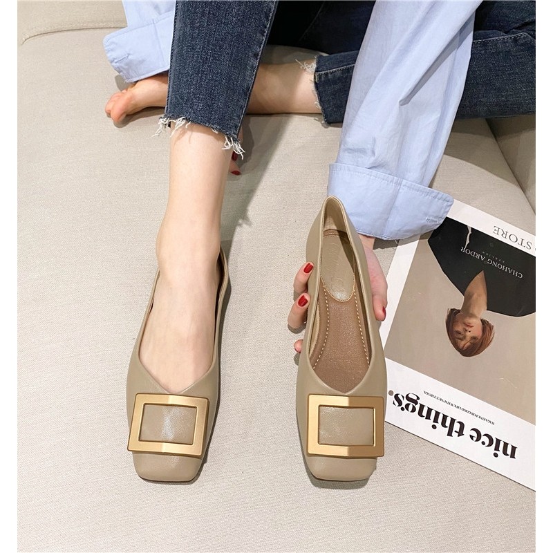Giày Nữ Size Lớn (32-44) Size Nhỏ 32 33 34 Giày Đế Bằng Mũi Vuông Nữ Phiên Bản Hàn Quốc Phù Hợp Với Miệng Nông Da Mềm Nhẹ Nhàng Giày Dạ Hội Đế Mềm Giày Muỗng JUNE10