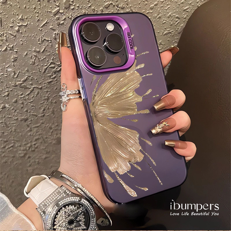 ibumpers Ốp Điện Thoại iPhone Họa Tiết Bướm Vàng Thanh Lịch Sang Trọng Cho IPhone 16 15 14 12 13 11 Pro Max IP 7 8 Plus X XS XR Ốp Lưng IMD Cứng Và Nhẵn