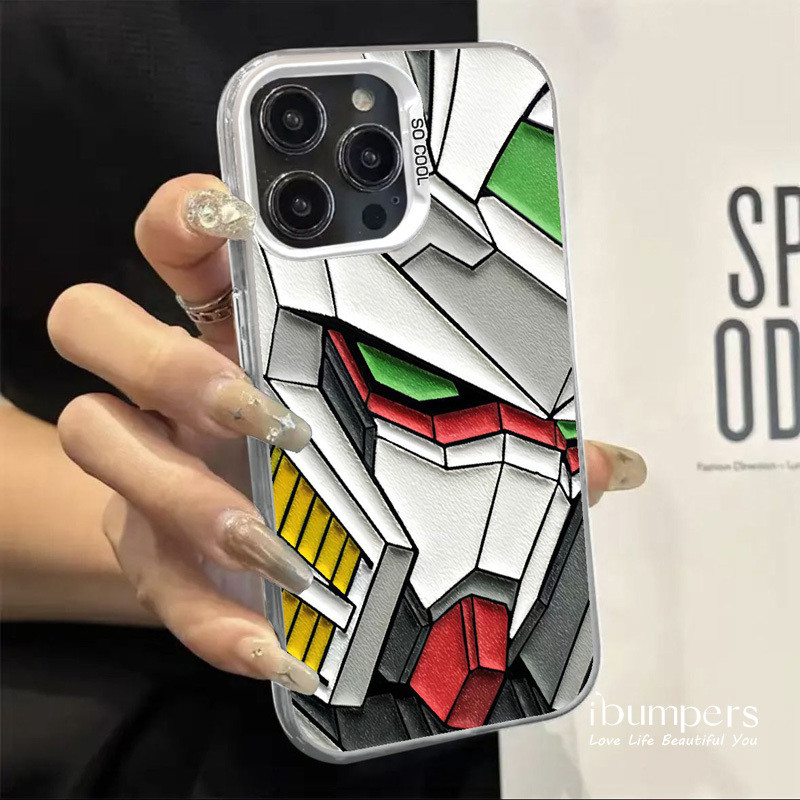 ibumpers Ốp Điện Thoại iPhone Cool Gundam Mecha Họa Tiết Cho IPhone 16 15 14 12 13 11 Pro Max IP 7 8 Plus X XS XR Ốp Lưng IMD Cứng Và Nhẵn