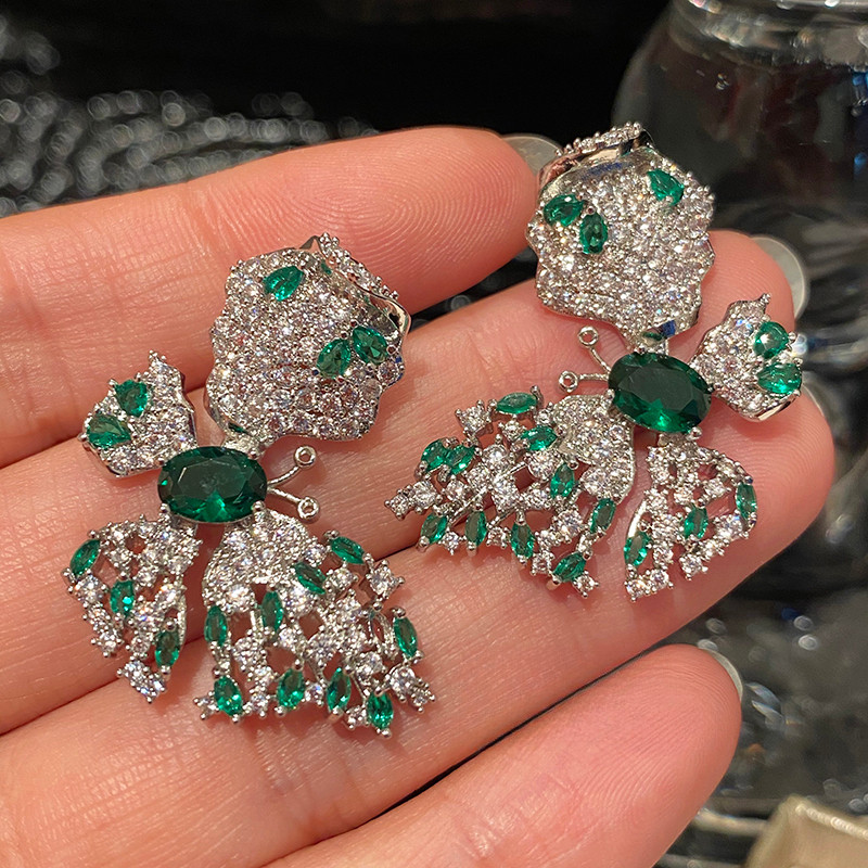 Phong Cách Mới Dài Zircon Hoa Ánh Sáng Bông Tai Tua Rua Sang Trọng