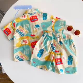 Bộ áo sơ mi ngắn tay mới cho bé trai mùa hè, quần short bãi biển trẻ em, bộ hai mảnh