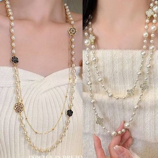 Dây chuyền ngọc trai hoa hồng rỗng sang trọng nhẹ, dài, cao cấp, thiết kế thời trang, phong cách Chanel, phụ kiện thanh lịch 6.17 GLRQ