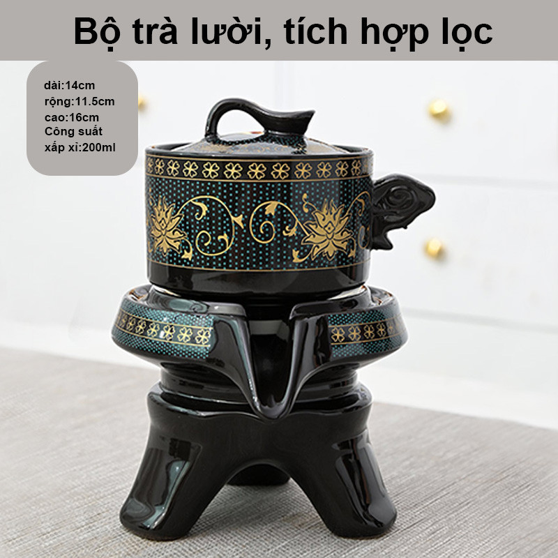 Bộ Ấm Chén Pha Trà Cối Xay Xanh Đen Vàng,Bộ Ấm Pha Trà Bằng Đá Than Chì,6 cái cốc