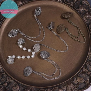 Sund Mới Cardigan Vintage Lá Tròn Hoa Dây Xích, Kẹp Khóa Retro, Áo Sơ Mi Khăn Thổ Cẩm VN
