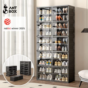 Tủ Đựng Giày Màu Đen ANTBOX 4-10 Có Bánh Xe, Hộp Đựng Giày Trưng Bày, Dễ Dàng Lắp Đặt, Giá Để Giày Gia Đình Có Thể Gập Lại, Có Nắp, Dung Tích Lớn, Lắp Đặt Miễn Phí, Hộp Đựng Giày Chắc Chắn