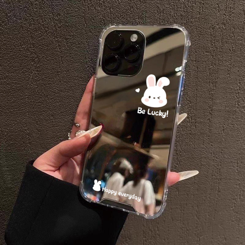 Ốp lưng cho iPhone 11 16 15 Pro Max 16e 14 11 12 13 15 Pro XR XS Max X 7 8 Plus SE2022 Gương trang điểm hình thỏ mèo KT dễ thương Vỏ chống sốc mềm