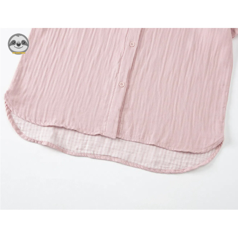 Phong cách Nhật Bản Phong cách Muji / Sợi Cotton hai lớp màu trơn Cổ tròn Quần ngắn tay Bộ đồ ngủ / Mùa hè có thể mặc bên ngoài Bộ đồ mặc nhà thông thường