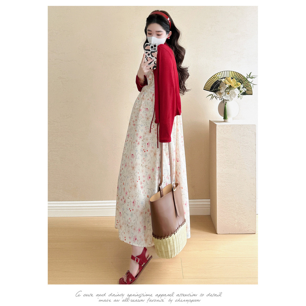 Bộ đồ bà bầu mùa hè Váy đeo hoa nhỏ ngọt ngào + Bộ đồ hai mảnh chống nắng