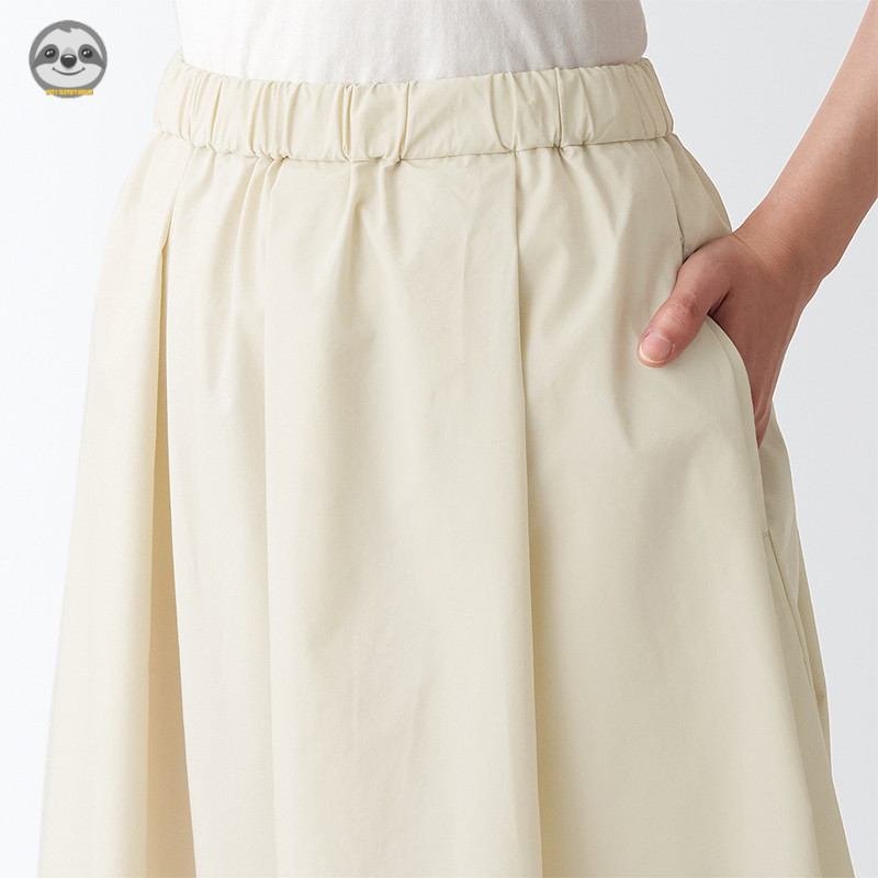 Phong cách Nhật Bản Phong cách Muji / Váy xếp ly dây rút siêu nhỏ dệt màu trơn / Váy dài vừa vặn phong cách mỏng hơn