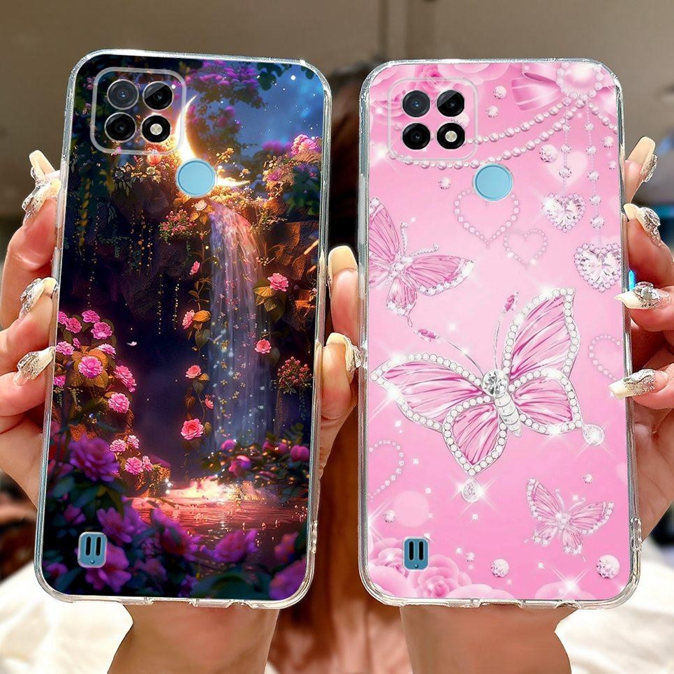Ốp điện thoại Bướm Hoa Sang Trọng Cho Realme C21y C25y RMX3261 RMX3265 Realme C25 C25s Ốp điện thoại Mềm Nơ Trái Tim Tình Yêu