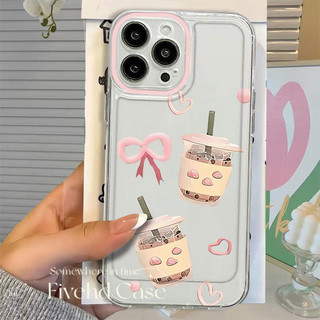 Ins Hàn Quốc Hồng Tình Yêu Nơ Trà Sữa Trong Suốt Cho iPhone 11 16 15 14 13 12 Pro Xs Max XR X 7 8 6 6s Plus SE Mềm TPU Cô Gái Hoạt Hình Dễ Thương Vỏ Bảo Vệ Vỏ Chống Sốc