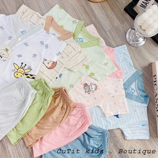 3-10kg (hàng sơ sinh) bộ cộc cổ V cài chéo cu tít chất thun petit cho bé trai và bé gái