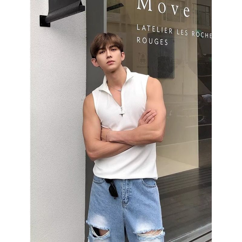 ThaliaWisp Người đàn ông của mùa hè không tay Polo vest với nửa-zip thiết kế cho mặc giản dị