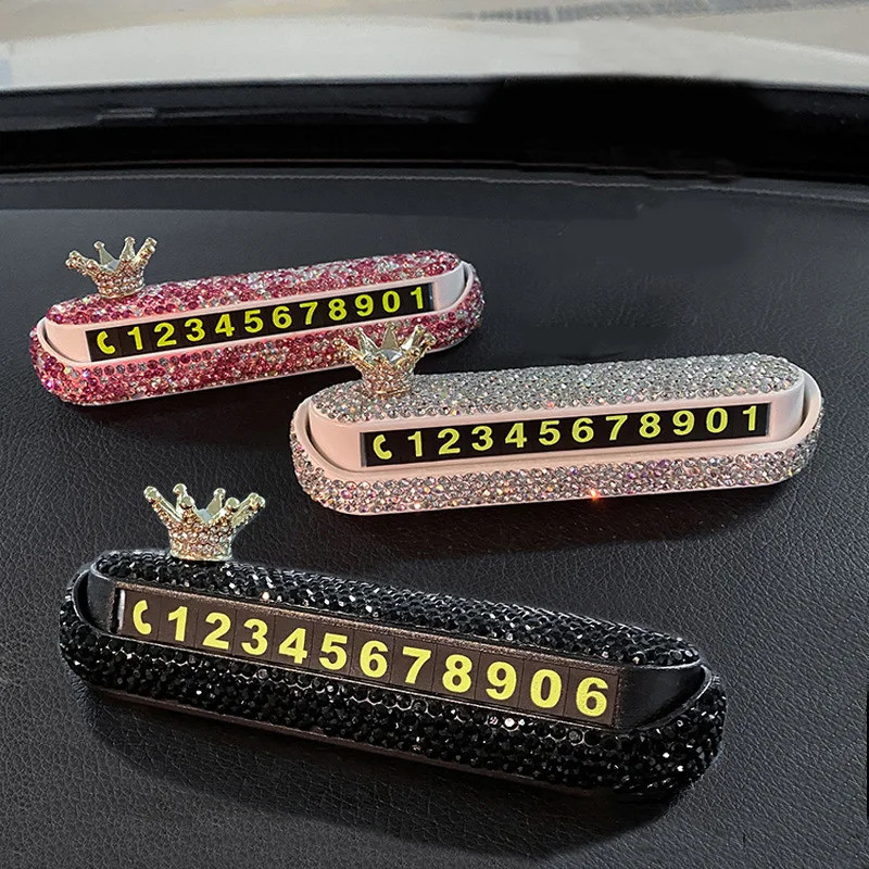 Crown Kim Cương Giả Thẻ Đỗ Xe Ô Tô Hoa Pha Lê Biển Số Điện Thoại Dán