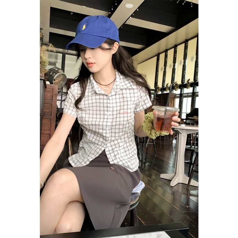 SUXI Áo sơ mi ngắn tay kẻ sọc cổ điển mới phong cách Hàn Quốc mùa hè 250526